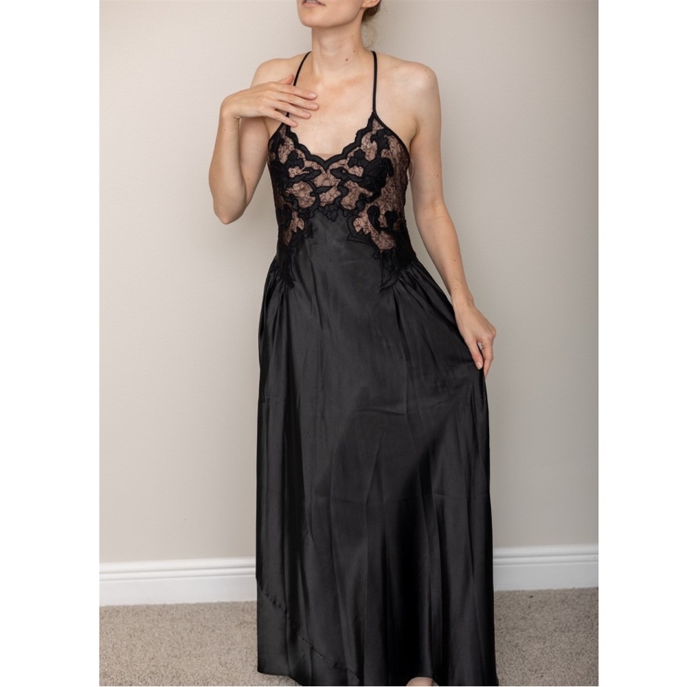 80s Black Lace See Through Natori Nightgown Saks Fifth Avenue Size M-L